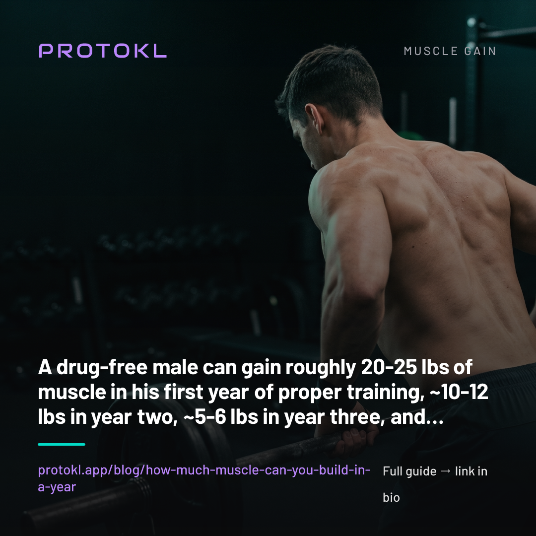 How Much Muscle Can You Build in a Year? (Realistic Rates by Experience Level) — shareable social card