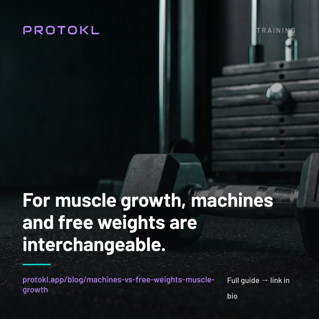 Machines vs Free Weights for Muscle Growth: What the Research Actually Shows — shareable social card